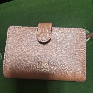 Coach Pebbled Leather Wallet in Tan with Gold Logo